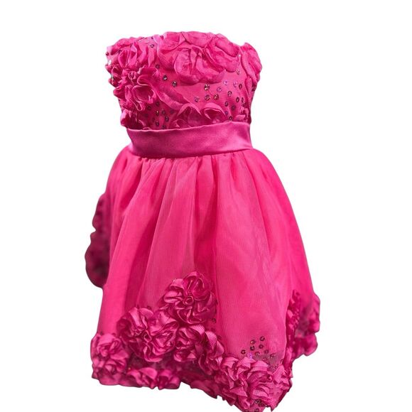 Rare Editions Baby Girl Fuchsia Pink Rosette Sequin Dress Size 6-9 Months Formal - Picture 2 of 14